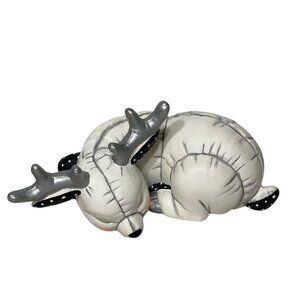 Ceramic Sleeping Baby Reindeer Figurine Antlers Polka Dot Holiday Decoration